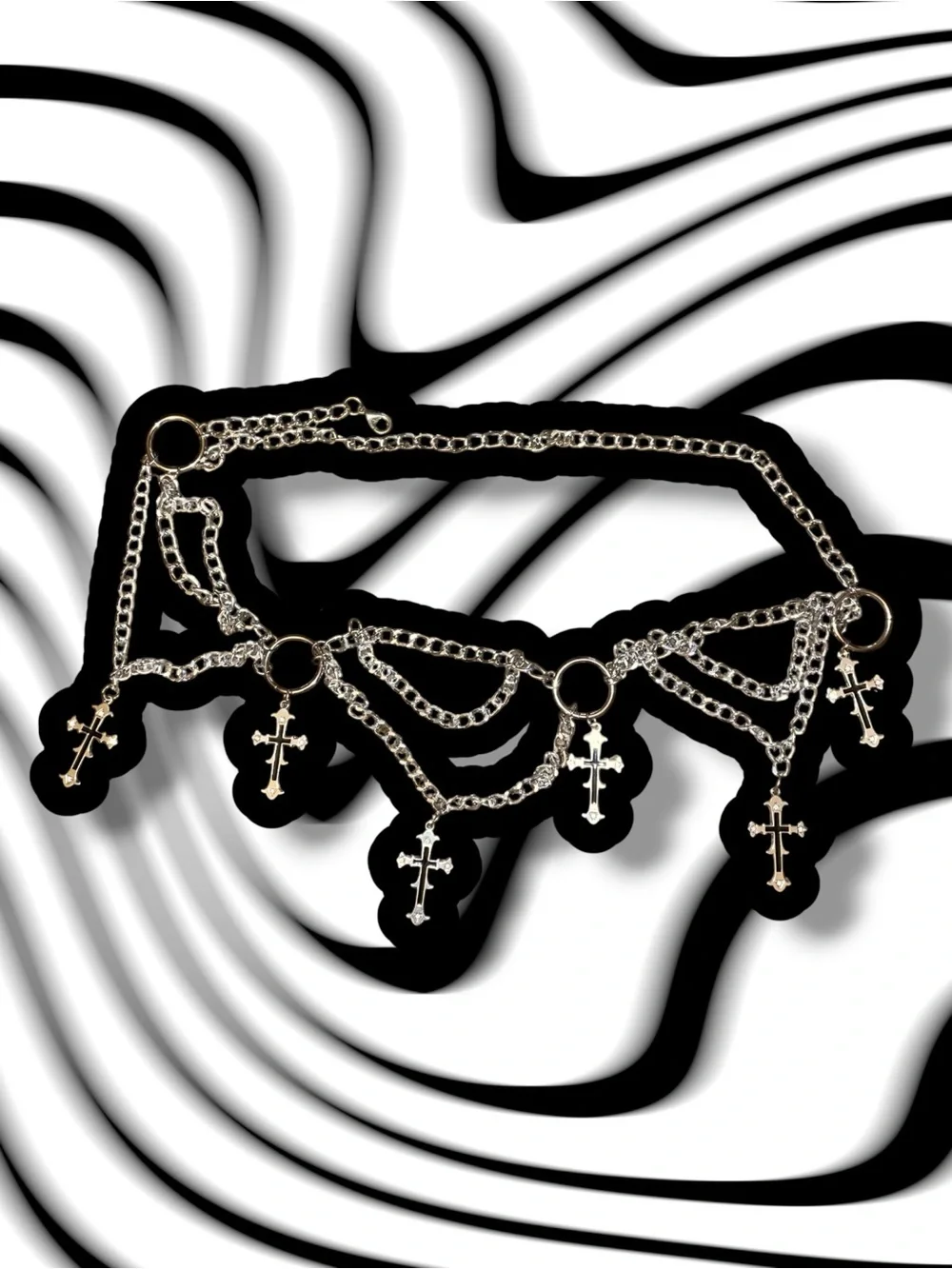 silver chain waist belt with cross charms